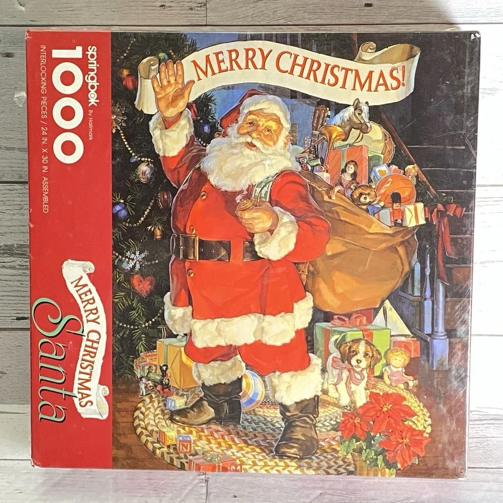 Vintage Springbok 1000 Piece Puzzle Merry Christmas Santa Holiday NEW Sealed